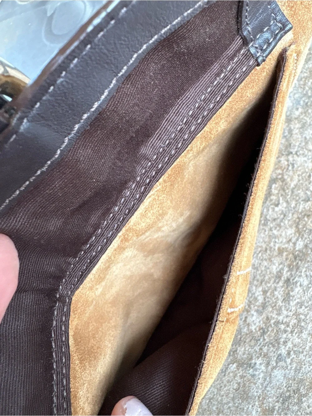 Coach Tan Suede Wristlet with Dark Brown Leather Trim